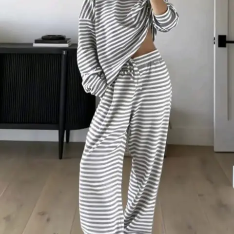 Striped Pajama Set — Grey